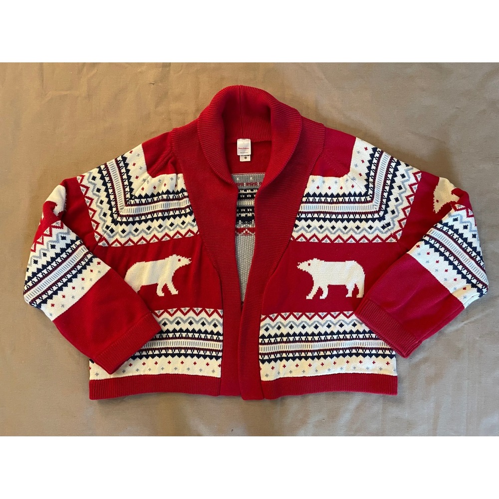 Hanna Andersson Fair Isle Polar Bear Cardigan Sweater Women's Sz L Nordic Cozy